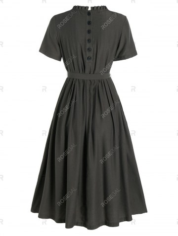 Short Sleeve Pleated Belted Casual Dress