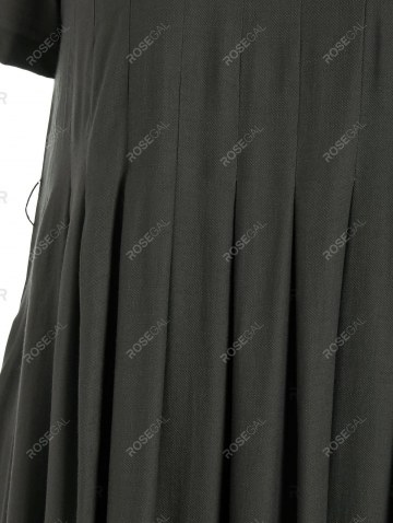 Short Sleeve Pleated Belted Casual Dress