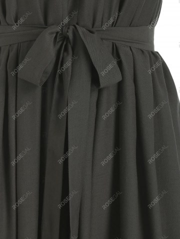 Short Sleeve Pleated Belted Casual Dress
