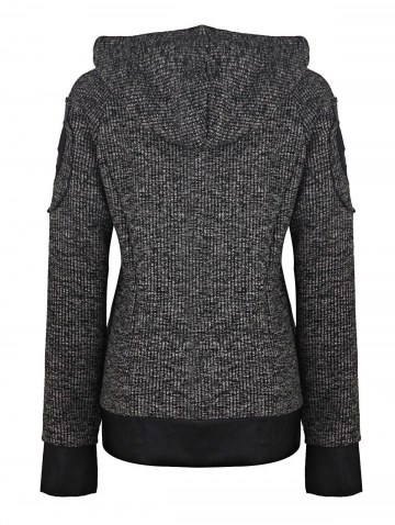 Skull Printed Faux Leather Spliced Zip Up Hoodie For Women