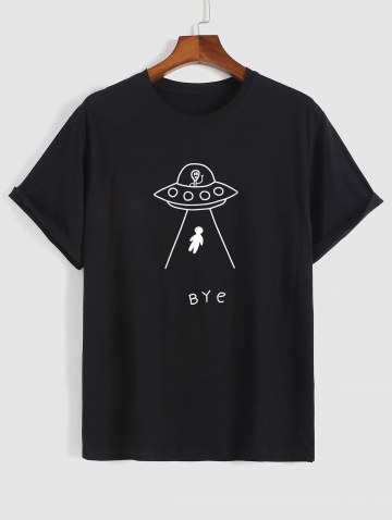 Spaceship And Alien Print Casual Short Sleeve T Shirt