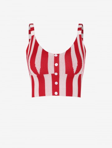 Striped Knitted Mock Button Tank Top