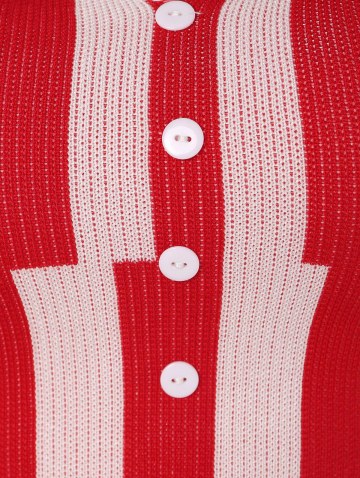 Striped Knitted Mock Button Tank Top