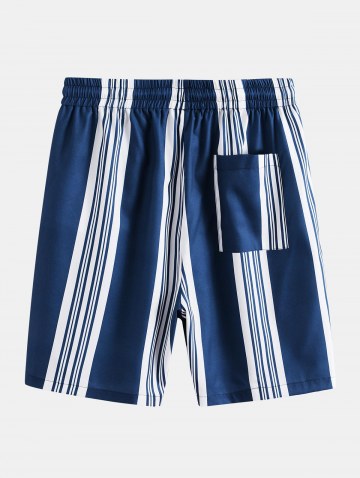 Striped Pattern Drawstring Casual Shorts