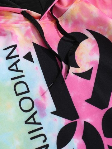Tie Dye Letter Print Kangaroo Pocket Graphic Hoodie