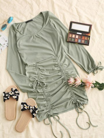 Tie Sleeve Ribbed Cinched Mini Dress