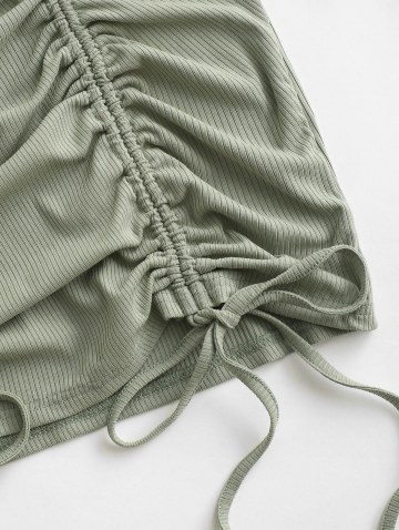 Tie Sleeve Ribbed Cinched Mini Dress