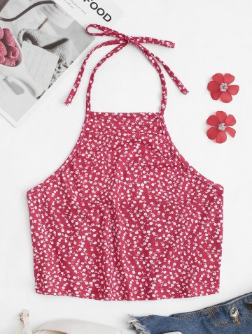 Tiny Floral Print Halter Crop Top