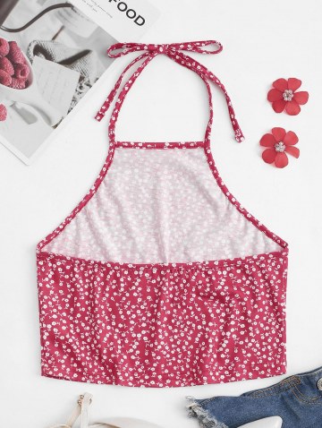 Tiny Floral Print Halter Crop Top