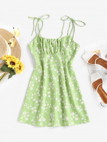 Tiny Floral Ruched Tie Shoulder Mini Dress