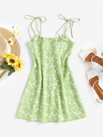 Tiny Floral Ruched Tie Shoulder Mini Dress