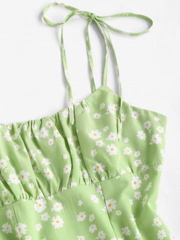 Tiny Floral Ruched Tie Shoulder Mini Dress