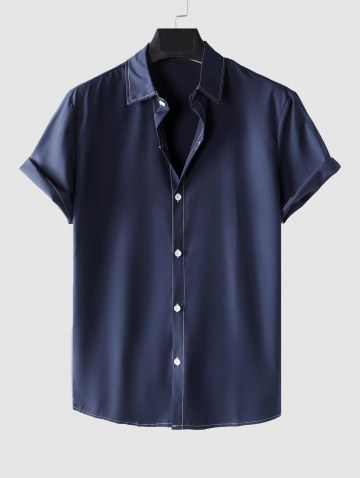 Topstitching Button Short Sleeve Thin Shirt