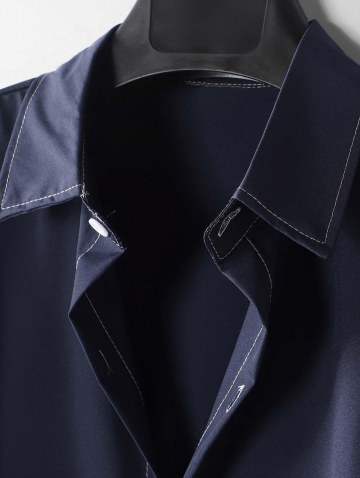 Topstitching Button Short Sleeve Thin Shirt