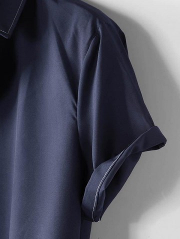 Topstitching Button Short Sleeve Thin Shirt