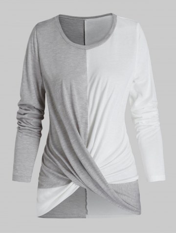 Twist Front Long Sleeve Contrast T-shirt