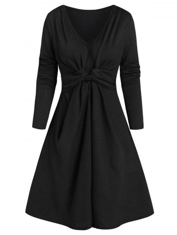 Twisted Front Ribbed Long Sleeve Dress