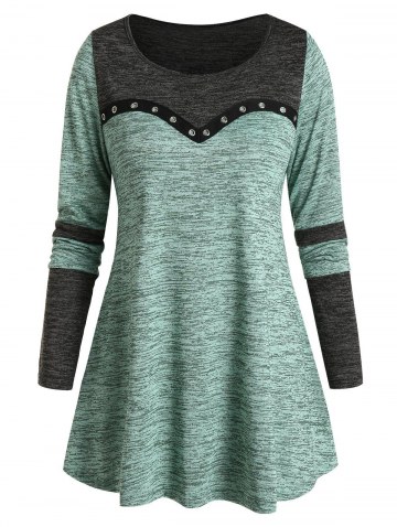 Two Tone Space Dye Grommet Long Sleeve T Shirt