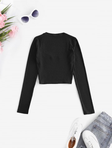 U Neck Ribbed Long Sleeve Top