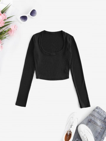 U Neck Ribbed Long Sleeve Top