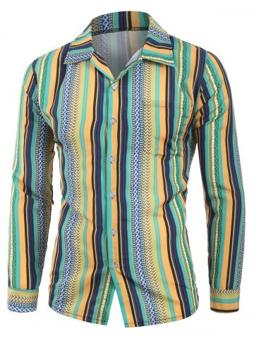 Vintage Striped Pocket Long Sleeve Shirt