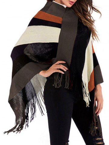 Wide Stripes Fringed Poncho