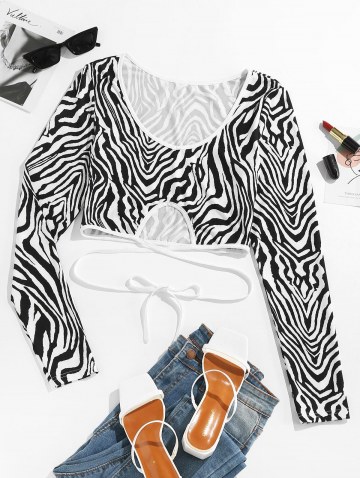 Zebra Cut Out Midriff Flossing Tee