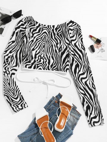 Zebra Cut Out Midriff Flossing Tee